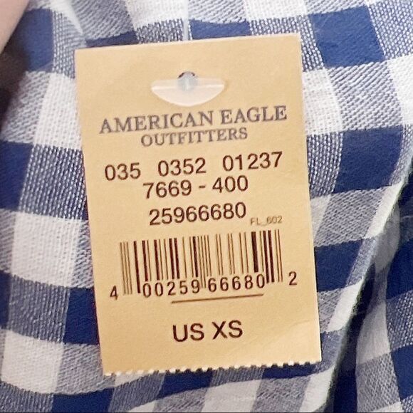 American Eagle | Blue / White Gingham High Neck Strappy Tank Top Size X Small - Picture 7 of 7